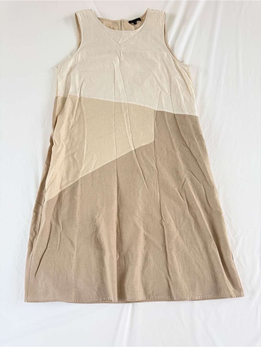 For Cynthia Linen Colorblock Shift MidiDress Women XL Beige Sleeveless Lagenlook